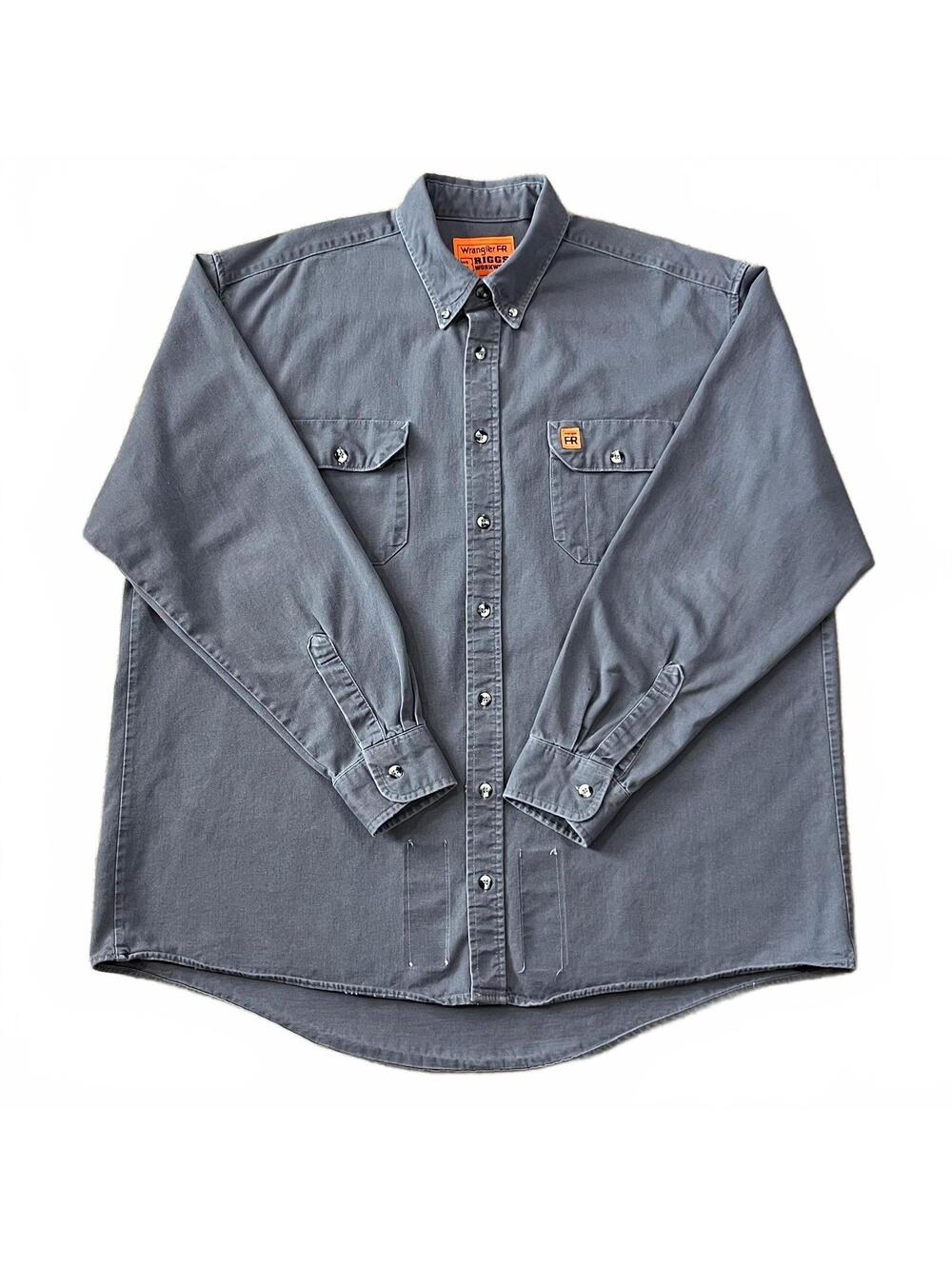 Wrangler Riggs FR Mens Gray Long Sleeve Button Up Work Shirt Size 2XL